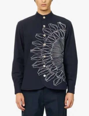LABRUM LONDON Cowrie Embroidered-Graphic Cotton Shirt in NAVY, additional product view 3