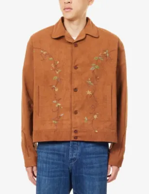 STORY MFG Wander Embroidered Cotton Jacket in BARK BROWN, additional product view 3