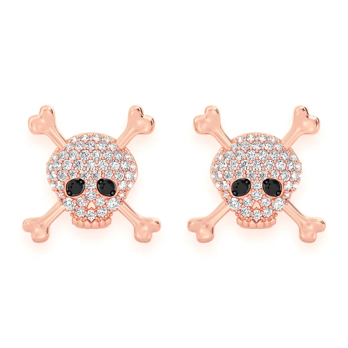For Him Skull & Crossbones Diamond Studs in Rose Gold – Earring