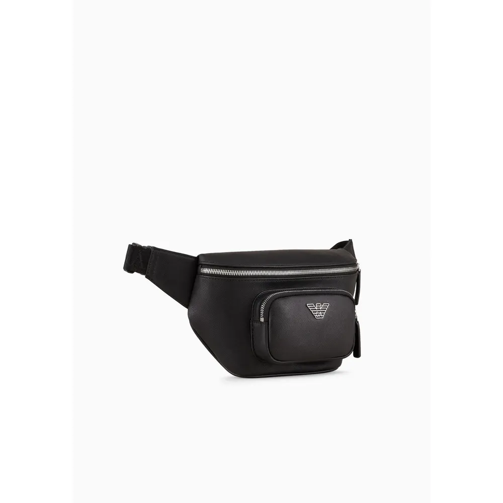 Emporio Armani Men's Eagle Badge Faux Leather Zip Bum Bag detail 3