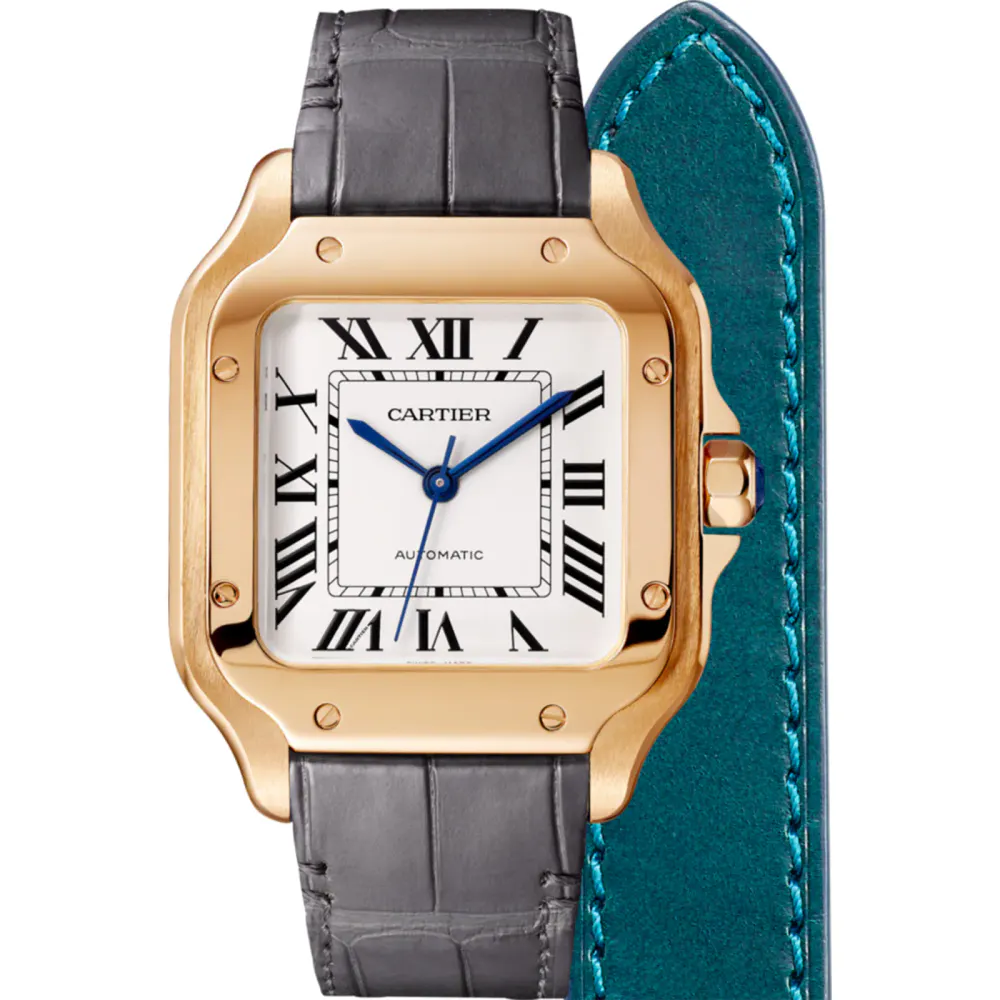 Cartier Santos De Cartier Watch Medium Model, Automatic Movement, Rose Gold, 2 Interchangeable Leather Bracelets detail 3