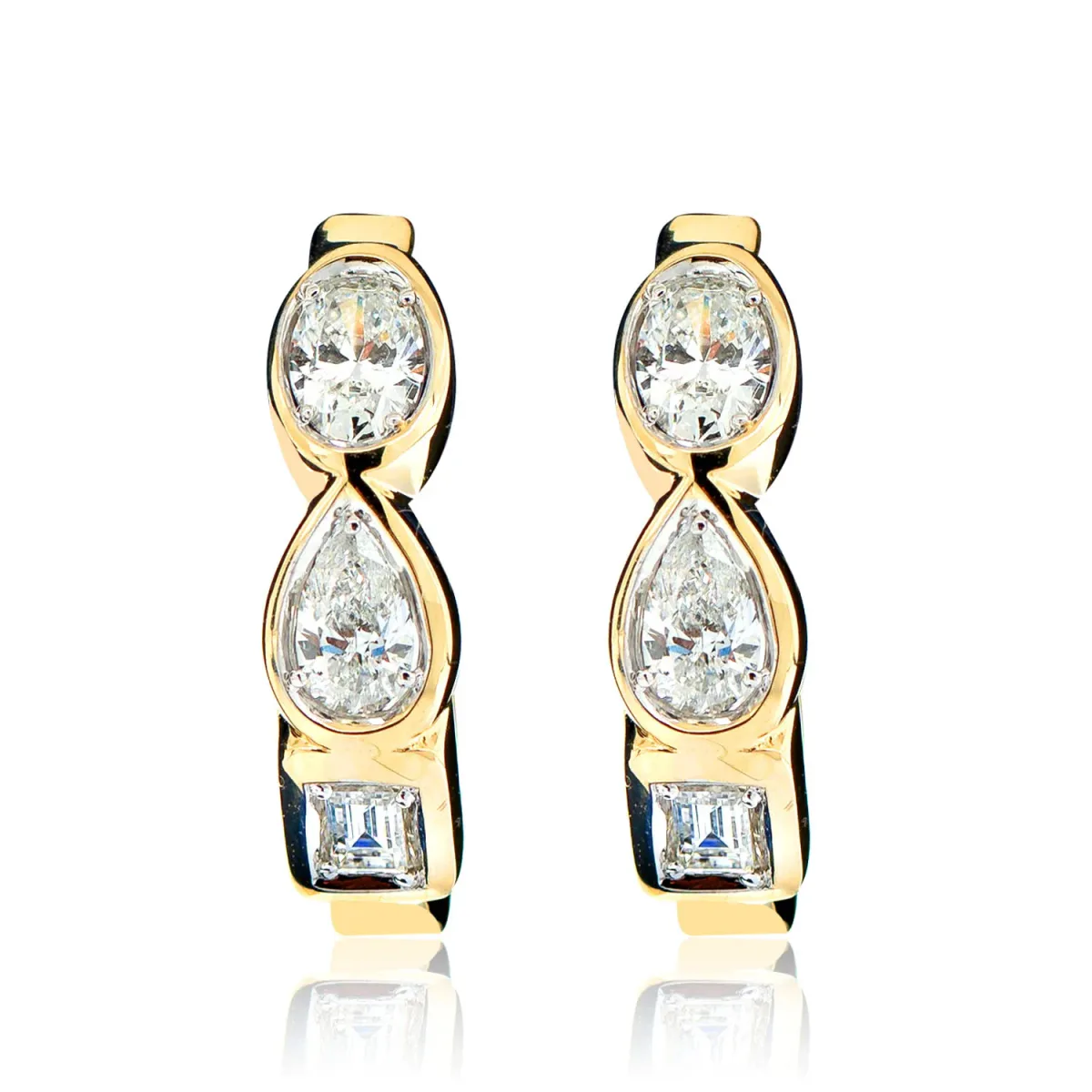 For Him Multi Shape Bezel Set Diamond Hoop Earrings