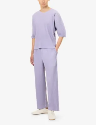 HOMME PLISSE ISSEY MIYAKE July Pleated Knitted Trousers in 80-purple Hued, additional product view 2