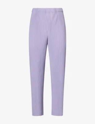 HOMME PLISSE ISSEY MIYAKE July Pleated Knitted Trousers in 80-purple Hued – Mens | Trousers & shorts | Casual