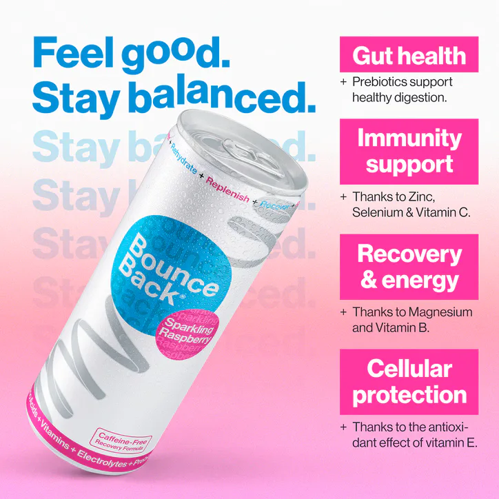 Bounce Back Case of 12 x 250ml Raspberry Flavour Low Calorie Caffeine-Free Sparkling Soft Drink detail 3