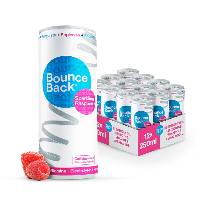 Bounce Back Case of 12 x 250ml Raspberry Flavour Low Calorie Caffeine-Free Sparkling Soft Drink