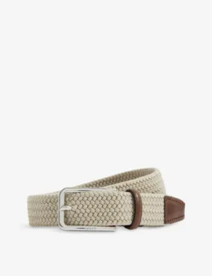 BOSS Logo-embossed woven belt - LIGHT BEIGE - 38