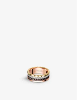 BOUCHERON Quatre Classique 18ct yellow-gold, white-gold, pink-gold and 0.24ct diamond ring - 57mm