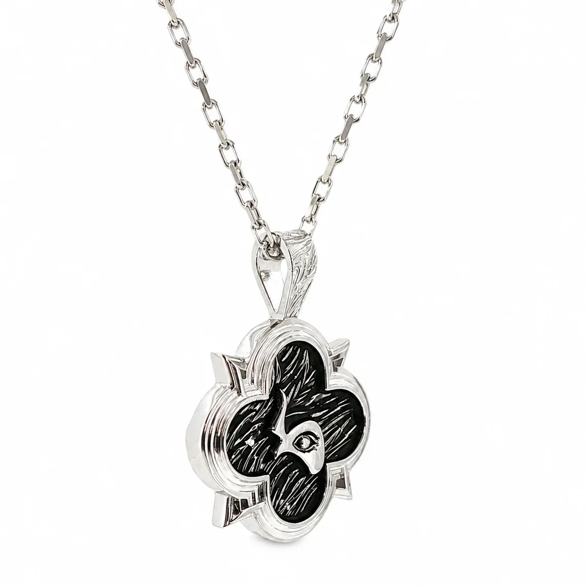 MARYAM - For Him SILVER Silver Black Diamond Ring 57037 in 22 Inches – Pendant Set