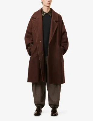 UMA WANG Cassie Oversized Linen and Wool-Blend Coat in Dark Red/mustard, additional product view 2
