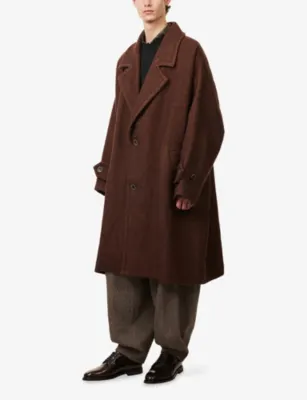 UMA WANG Cassie Oversized Linen and Wool-Blend Coat in Dark Red/mustard, additional product view 3