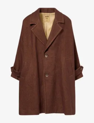 UMA WANG Cassie Oversized Linen and Wool-Blend Coat in Dark Red/mustard – Mens | Coats & jackets | Overcoats