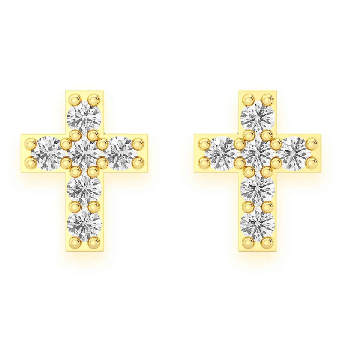 For Him Cross Diamond Stud Earrings in Yellow Gold / Natural Diamond – Earring