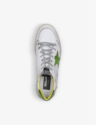 GOLDEN GOOSE Men's Ballstar metallic distressed leather low-top trainers in WHITE/COMB, additional product view 2