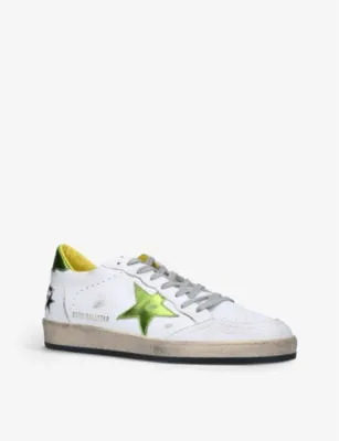 GOLDEN GOOSE Men's Ballstar metallic distressed leather low-top trainers in WHITE/COMB, additional product view 3