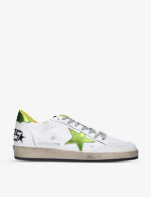 GOLDEN GOOSE Men's Ballstar metallic distressed leather low-top trainers in WHITE/COMB – Mens | Trainers | Lace up trainers