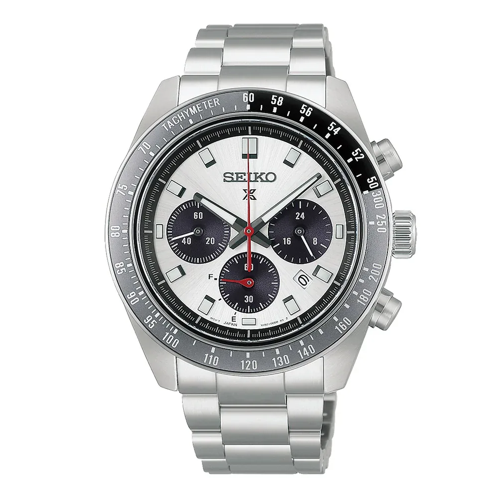 Seiko Prospex Speedtimer “Racing” Solar Chronograph 41.5mm Mens Watch Silver