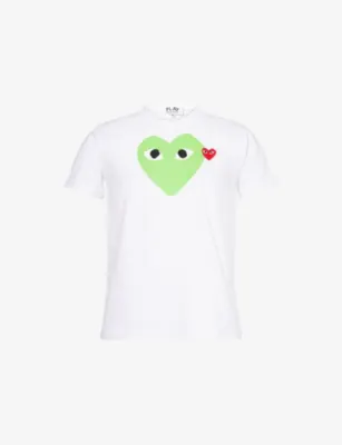 COMME DES GARCONS PLAY Big and Small Heart brand-appliqué cotton-jersey T-shirt - GREEN detail 2