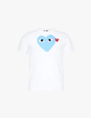 COMME DES GARCONS PLAY Big and Small Heart brand-appliqué cotton-jersey T-shirt - GREEN