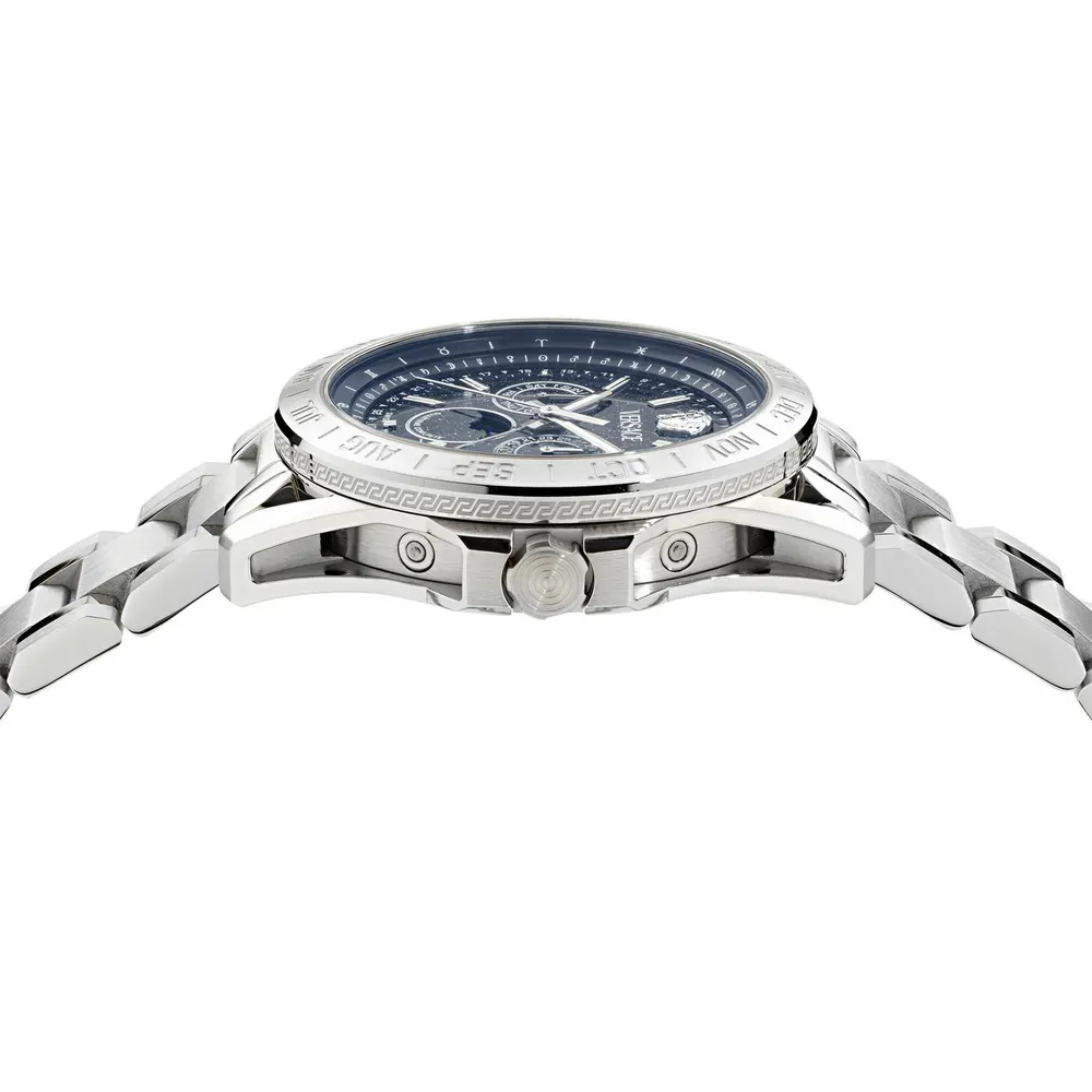 Versace Men's Moonphase Analogue Quartz Watch in Blue/Silver, additional product view 3
