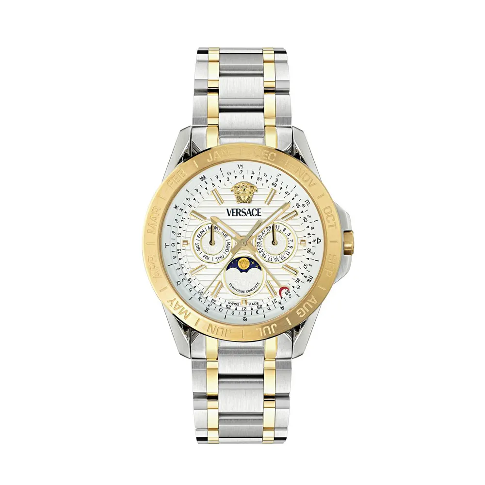 Versace Men's Moonphase Analogue Quartz Watch in White/Metallics – Accessories