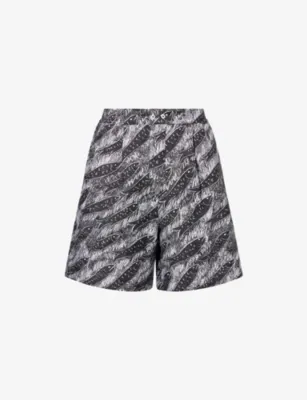 JACQUEMUS Fish-Print Wide-Leg Cotton Shorts - Off-white/red detail 2