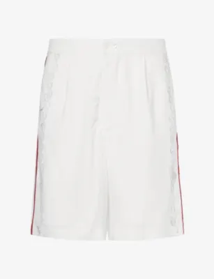 JACQUEMUS Fish-Print Wide-Leg Cotton Shorts - Off-white/red
