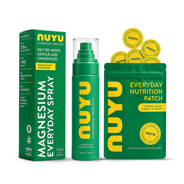 NUYU Magnesium Everyday Spray & Nutrition Patches (30) + Audio Magnesium Playlists