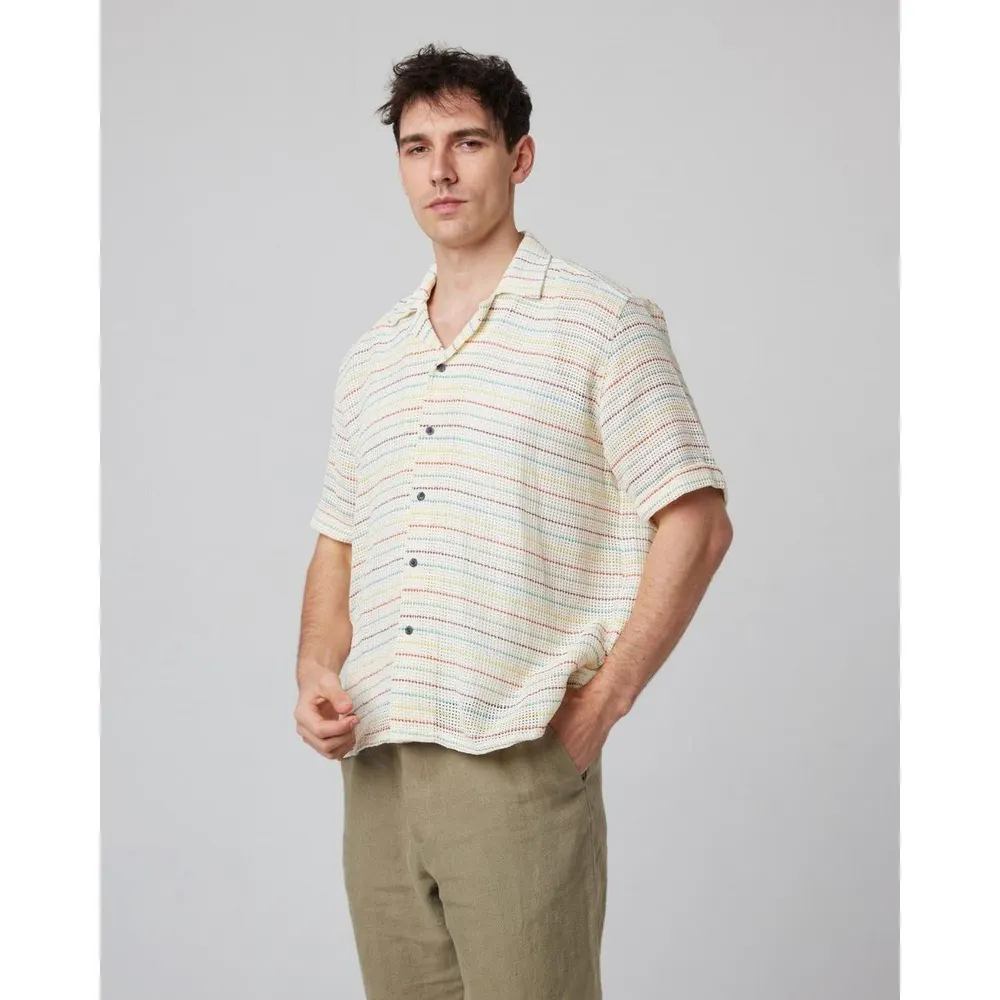Peregrine Quay Cuban Collar Shirt in Sunset Stripe, additional product view 2