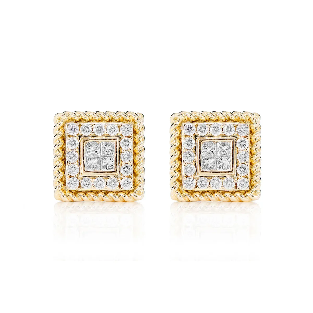For Him Quad Center Diamond Halo Rope Border Stud Earrings in Rose Gold / VS / Lab Grown Diamond – Earring