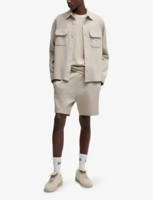 HUGO Brand-patch waffle-texture cotton-blend shirt detail 2