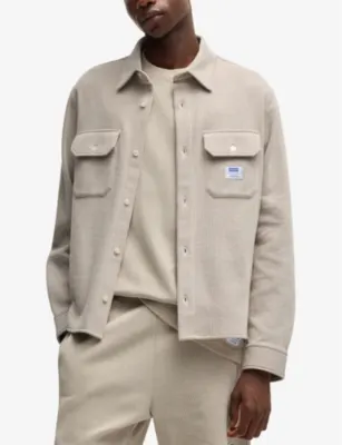 HUGO Brand-patch waffle-texture cotton-blend shirt detail 3