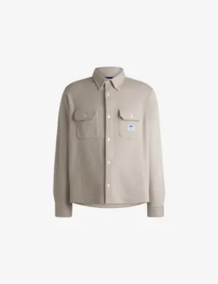 HUGO Brand-patch waffle-texture cotton-blend shirt