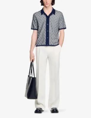 SANDRO Grid-Pattern Short-Sleeved Knitted Shirt detail 2