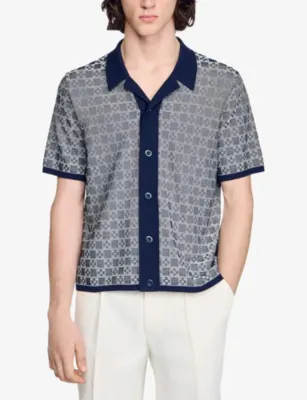 SANDRO Grid-Pattern Short-Sleeved Knitted Shirt detail 3