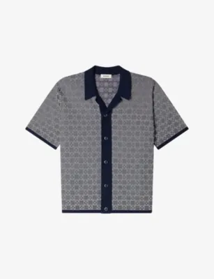 SANDRO Grid-Pattern Short-Sleeved Knitted Shirt