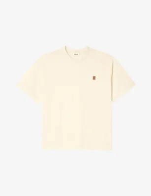SANDRO Logo-Patch Crewneck Cotton T-Shirt - BUTTER CREAM