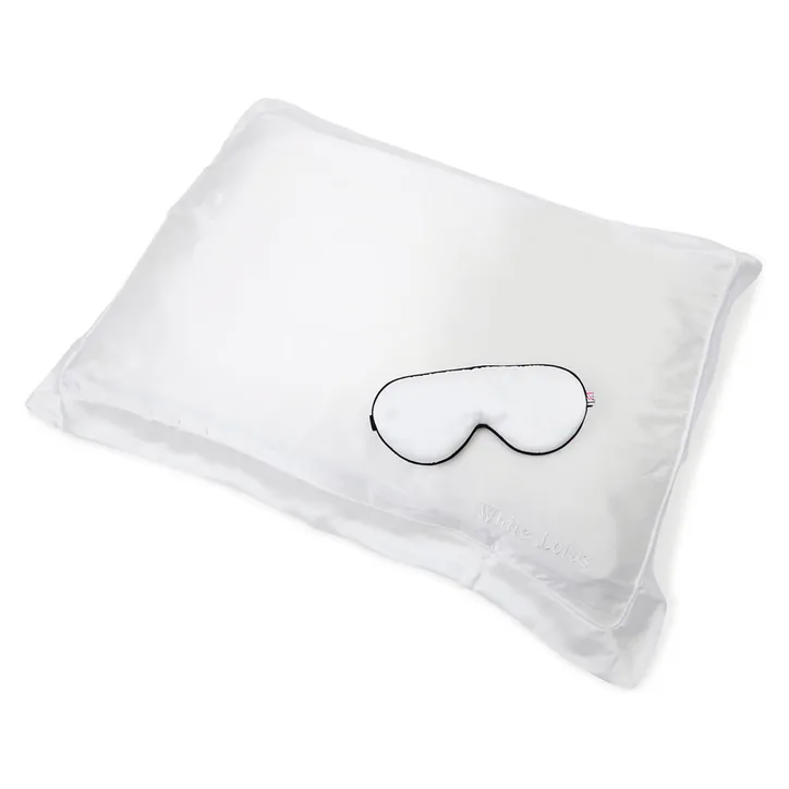White Lotus Beauty 100% Mulberry Silk Pillowcase & Eye Mask Set Cruelty Free - White