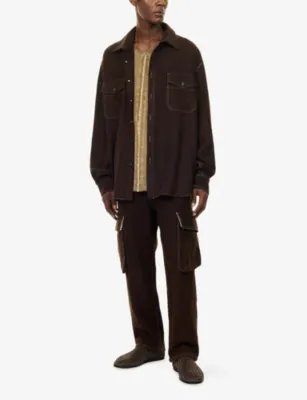 UMA WANG Tavis Flap-Pockets Wool-Blend Shirt in BROWN, additional product view 2