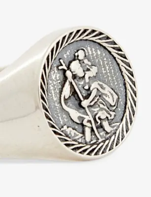 SERGE DENIMES St Christopher-embossed oxidised-finish sterling-silver ring - U in SILVER, additional product view 2