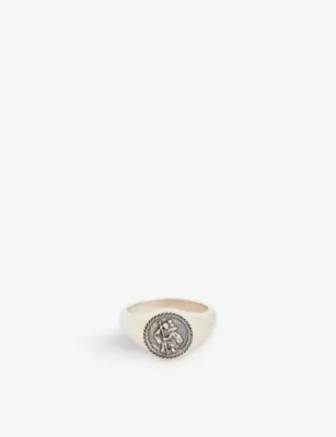 SERGE DENIMES St Christopher-embossed oxidised-finish sterling-silver ring - U