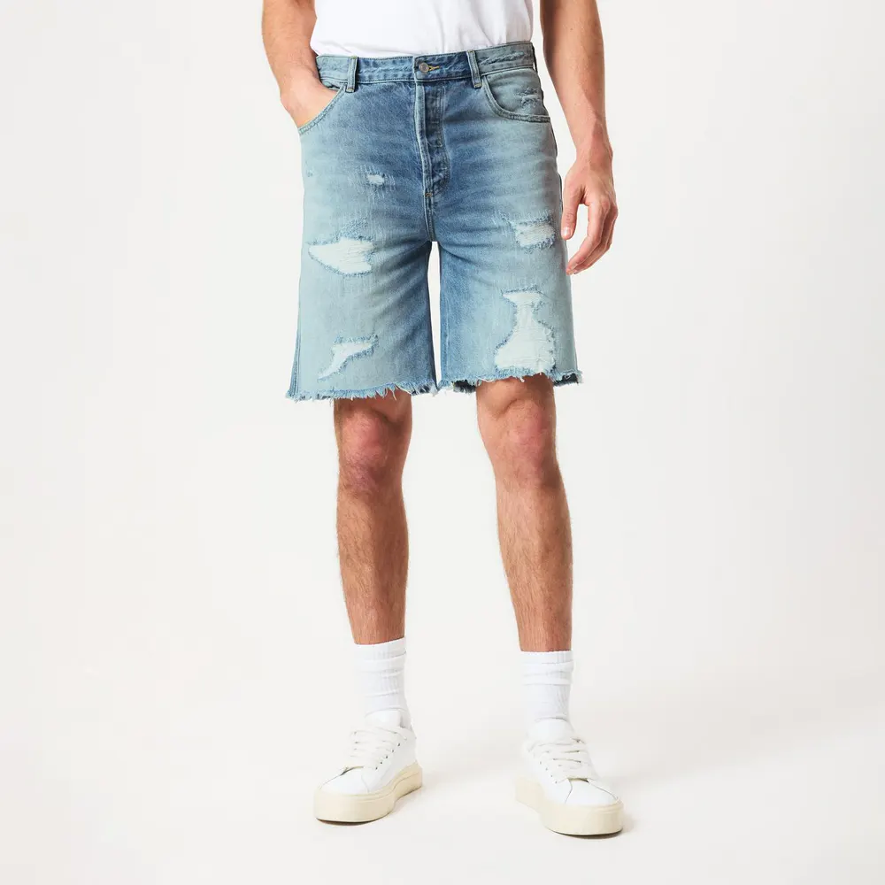 Cole Buxton Men's Repaired Distressed Denim Shorts detail 3