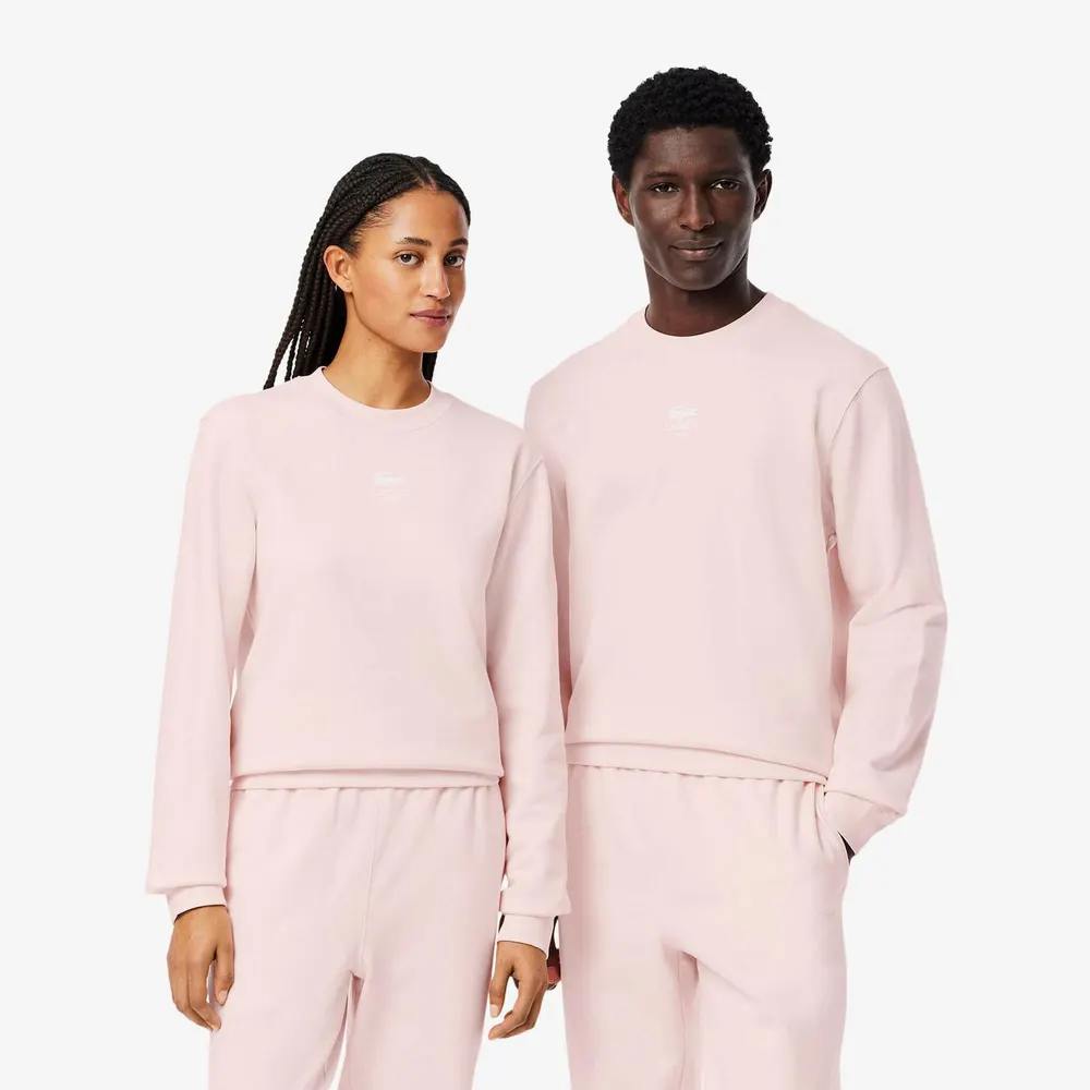 Lacoste Printed Fleece Sweatshirt in Pink, additional product view 3