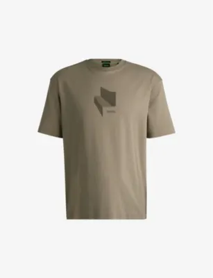 BOSS Gloss-artwork relaxed-fit interlock cotton T-shirt - LIGHT/PASTEL GREEN
