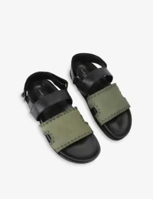 KURT GEIGER LONDON Baker Flat Leather Sandals - EUR 42 / 8 UK MEN in BLK/GREEN, additional product view 2