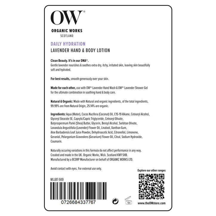 Organic Works Lavender Hand and Body Lotion 500ml Refill Pouch, additional product view 2