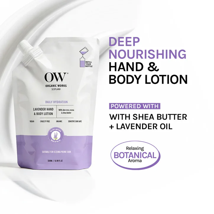 Organic Works Lavender Hand and Body Lotion 500ml Refill Pouch, additional product view 3