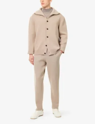 DUNHILL Pleated Tapered-Leg Cotton And Cashmere Jogging Bottoms detail 2