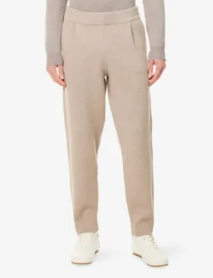 DUNHILL Pleated Tapered-Leg Cotton And Cashmere Jogging Bottoms detail 3