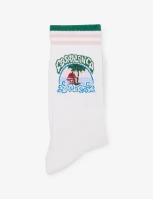 CASABLANCA Palm Tree Emblem Stretch Cotton-Blend Socks - L/XL